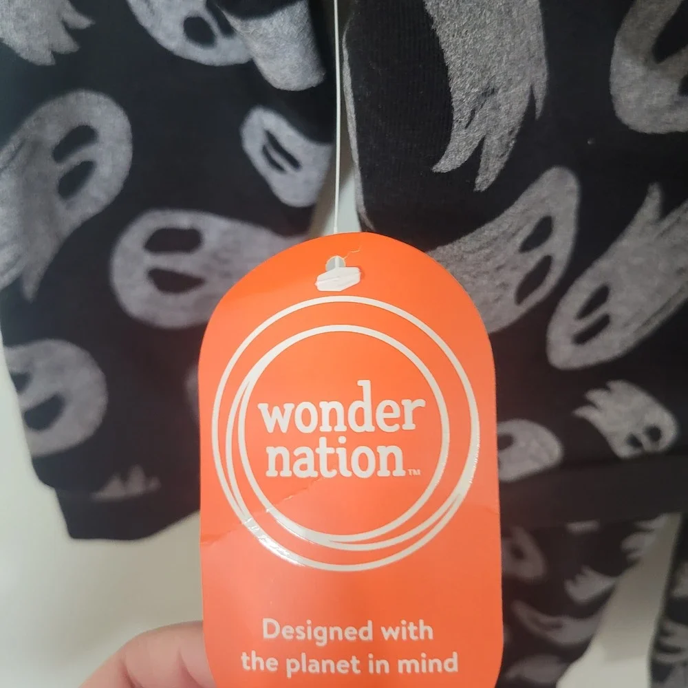 Wonder Nation Size 4T Halloween Set Toddler Ghost Print Hoodie and Joggers Black